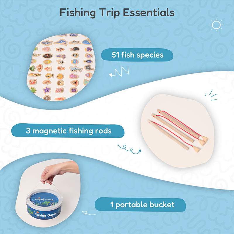 Wooden Magnetic Fishing Toy – 35 Colorful Fish