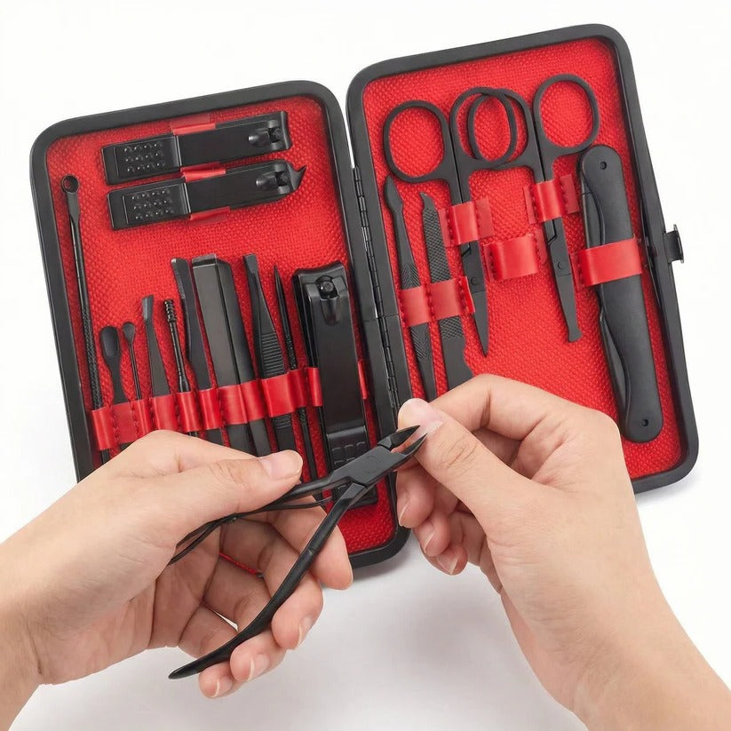 Vielseitiges Nagelpflege-Set aus Edelstahl mit Reisetasche, 24 Teile