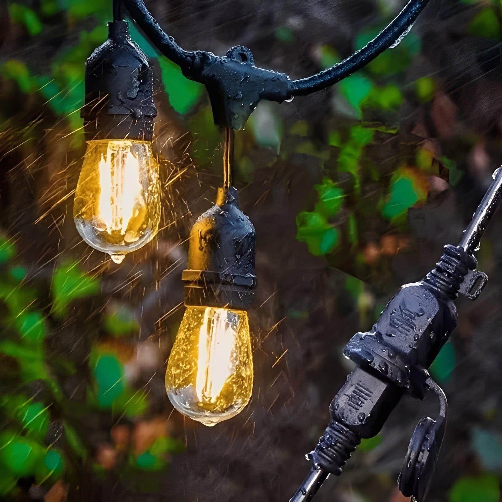 Wetterfeste LED-Lichterkette mit E27-Fassungen für den Außenbereich