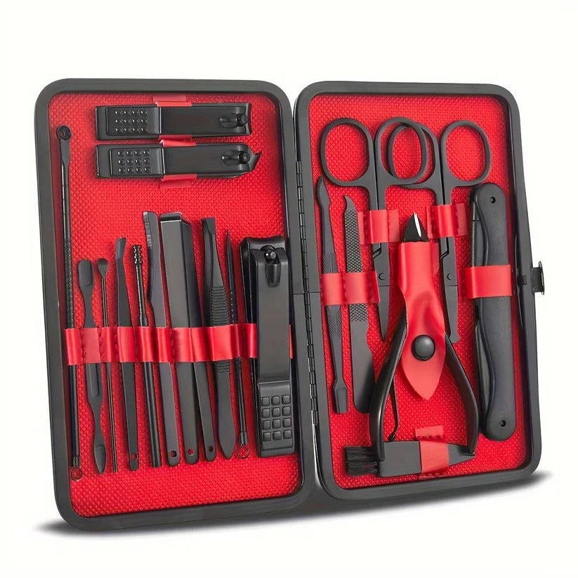 Vielseitiges Nagelpflege-Set aus Edelstahl mit Reisetasche, 24 Teile