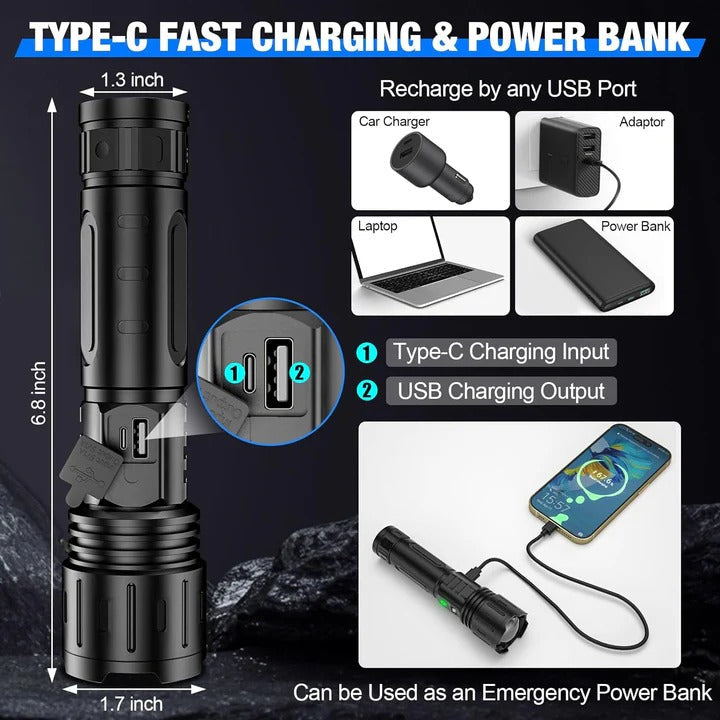 High-Performance LED Flashlight with Zoom Function for Adventures