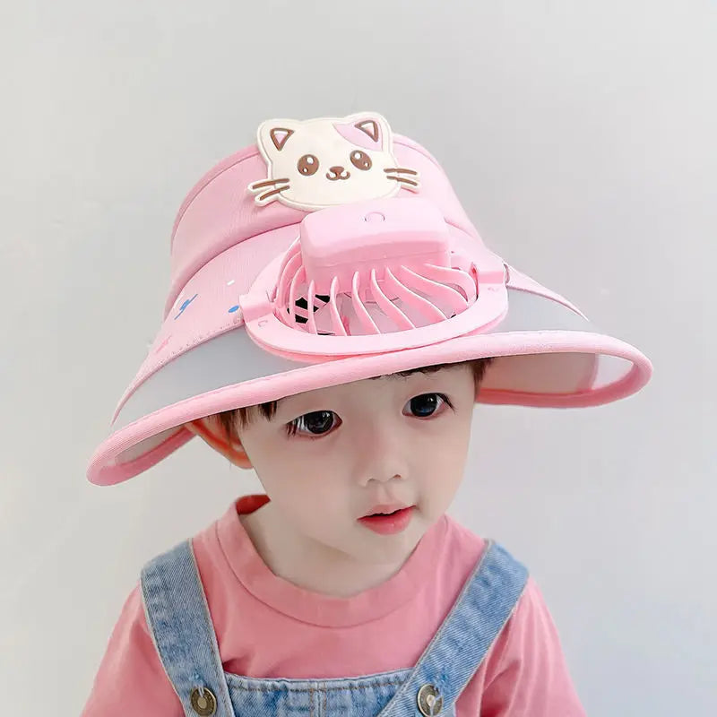 Kids' Sun Hat with Fan – Adjustable Frog-Design Summer Hat