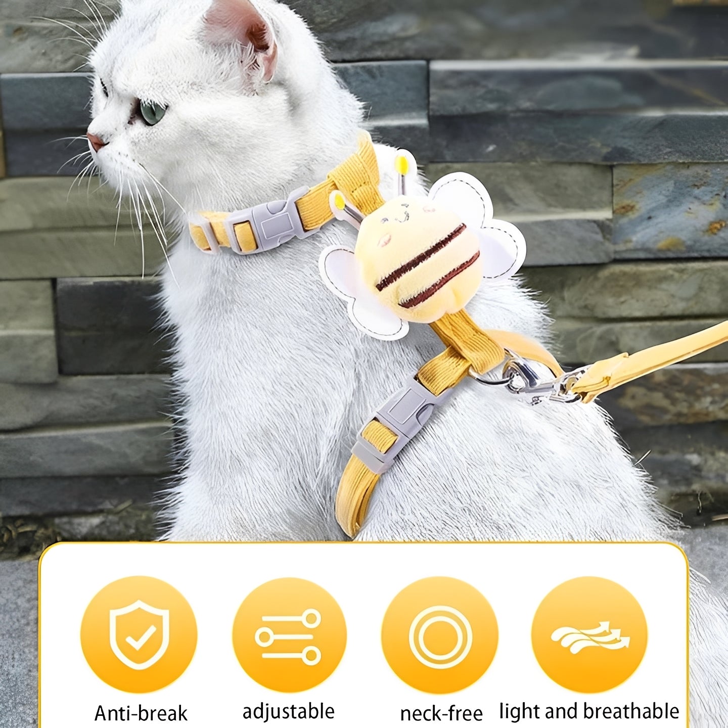 Verstellbares Katzen-Harnes mit sicherem Halsband