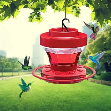 Hanging, bee-proof hummingbird water feeders with perch