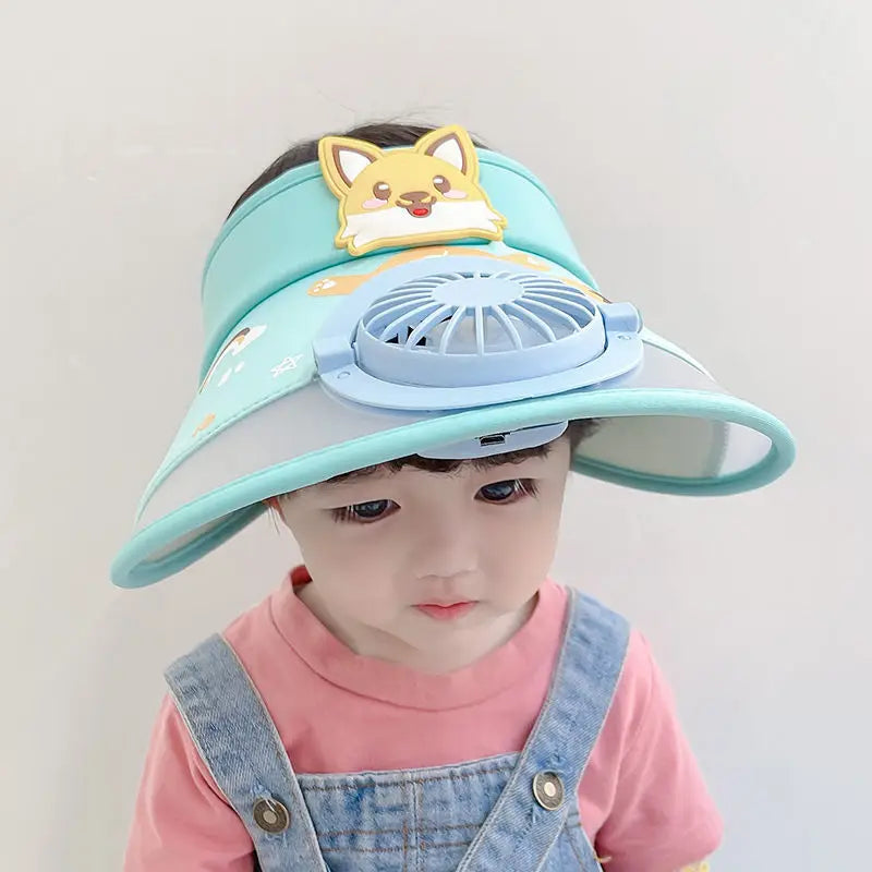 Kids' Sun Hat with Fan – Adjustable Frog-Design Summer Hat