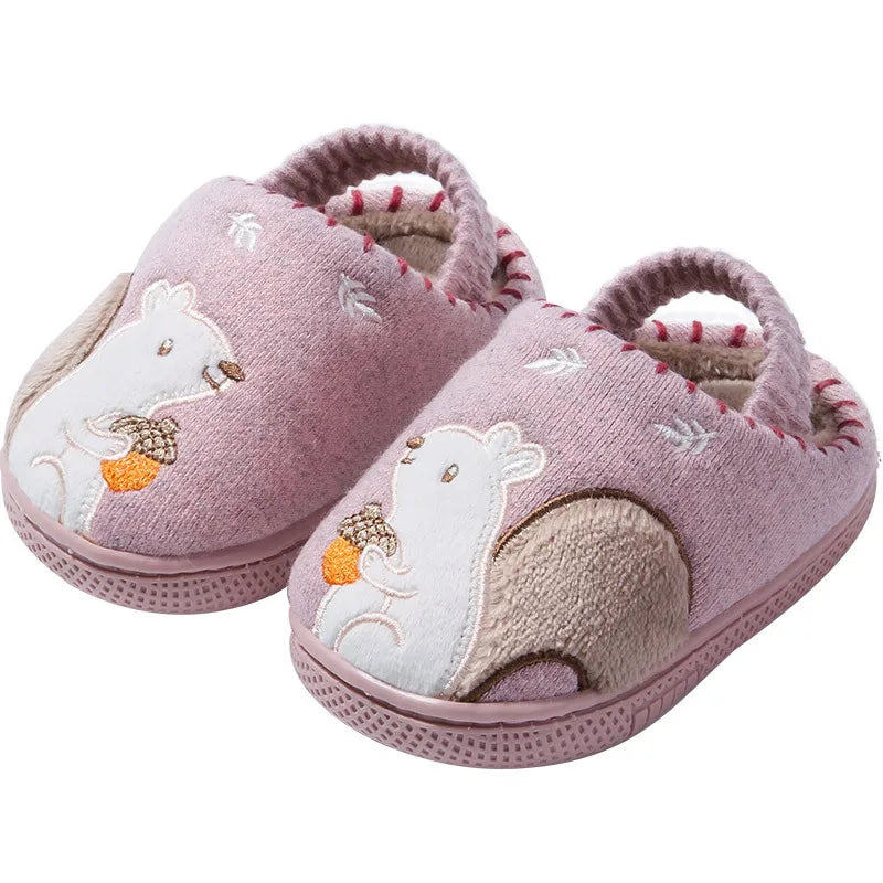 Comfortable kids' fleece slippers with a bear cartoon motif