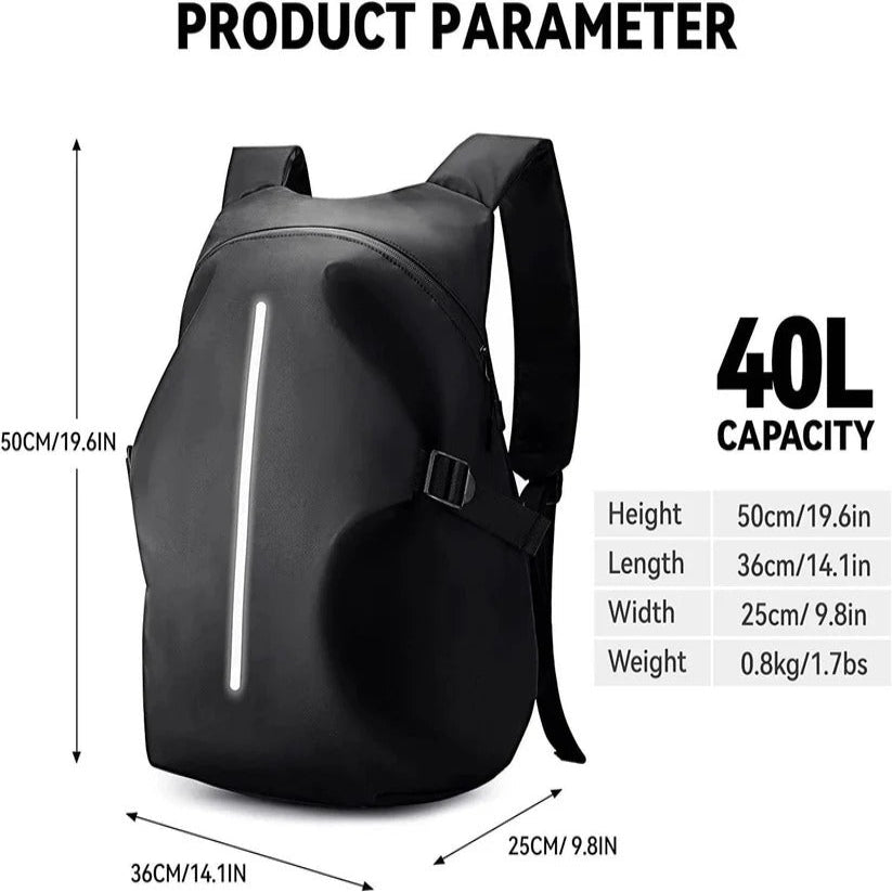 Motorradhelm-Rucksack 40L mit Laptopfach und Reflexstreifen