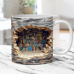 Keramiktasse im 3D Bücherregal-Design