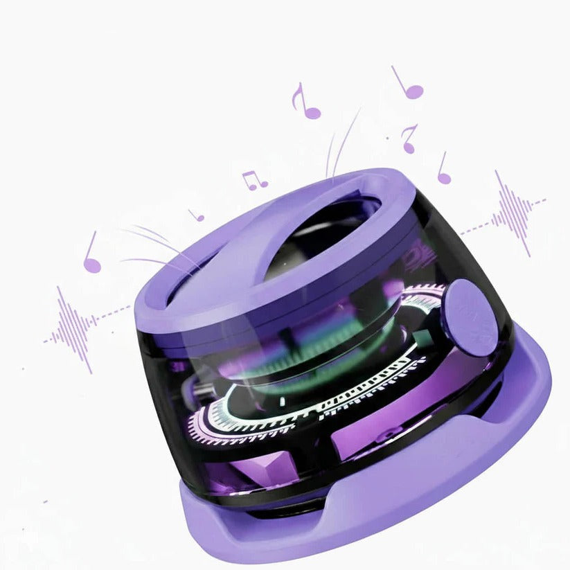 Compact Bluetooth speaker with magnetic base and RGB lighting