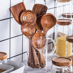 Hochwertiges Teakholz Kochgeschirr-Set, 8-teilig