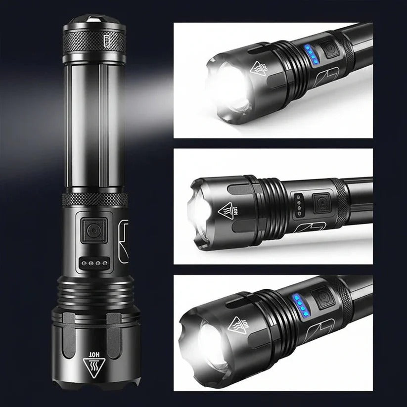 Rechargeable Aluminum Flashlight with Battery Status Indicator