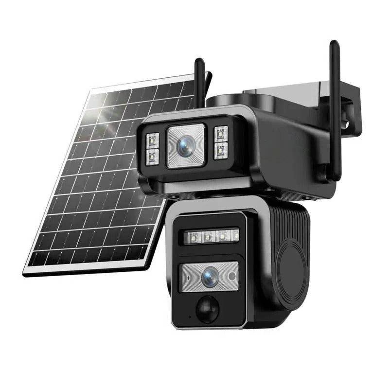 Solar-powered security camera with auto-tracking and two-way audio