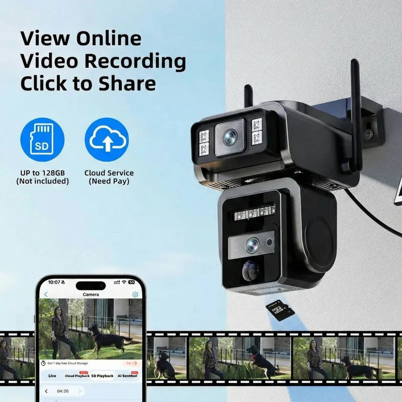 Solar-powered security camera with auto-tracking and two-way audio