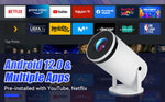 Portable Mini Projector with Android 12 and 130-inch Projection