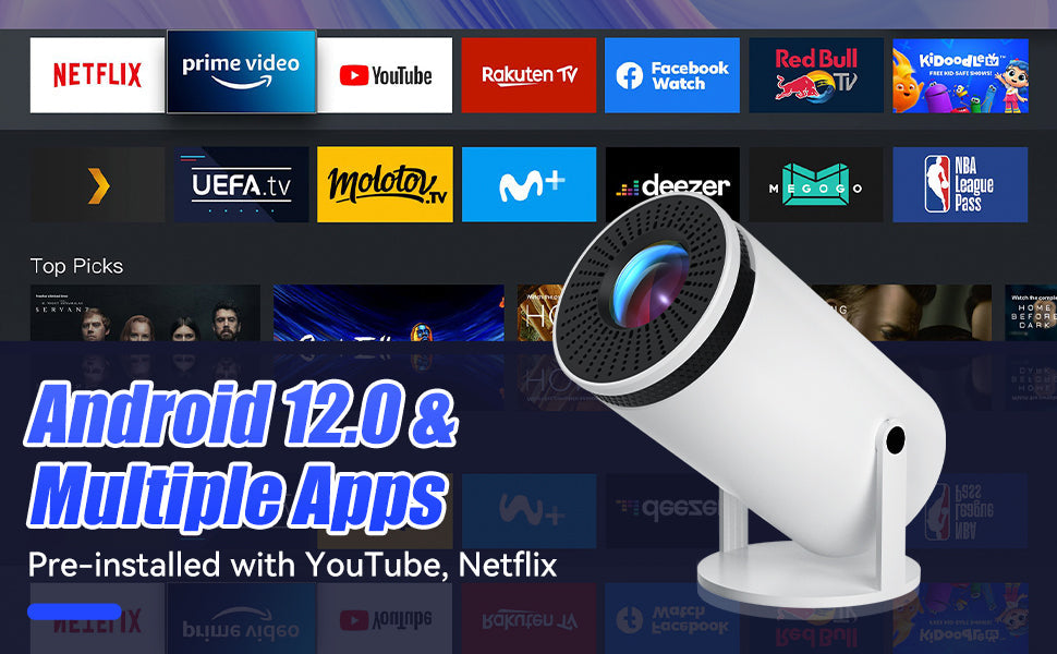 Portable Mini Projector with Android 12 and 130-inch Projection