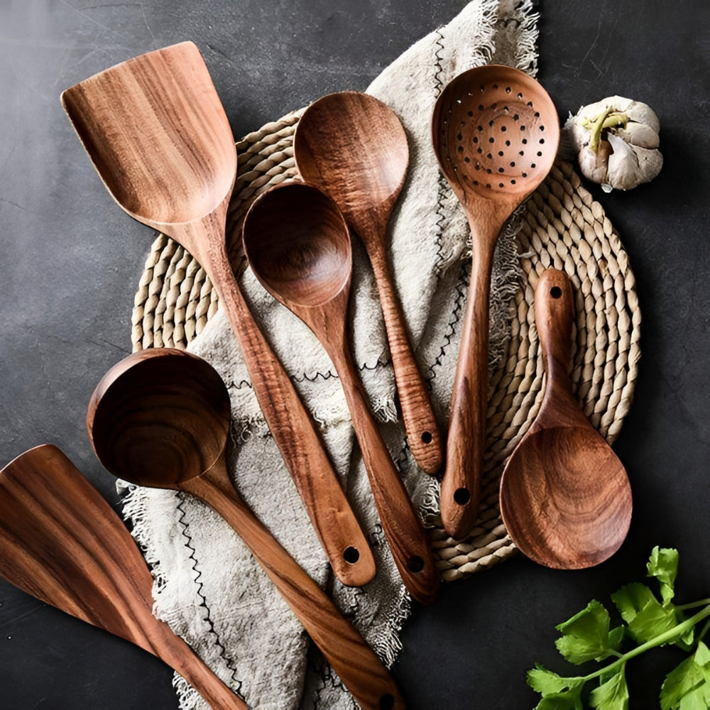 Natural Wooden Kitchen Utensil Set for Your Cooking Experience