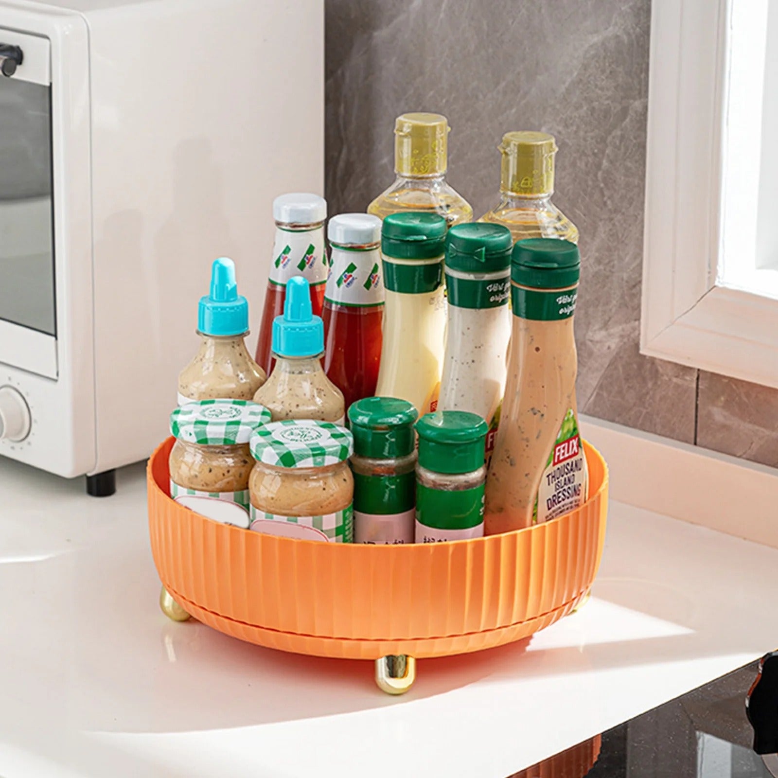 Practical 360° Rotating Storage Tray – Robust Organizer for Home & Kitchen