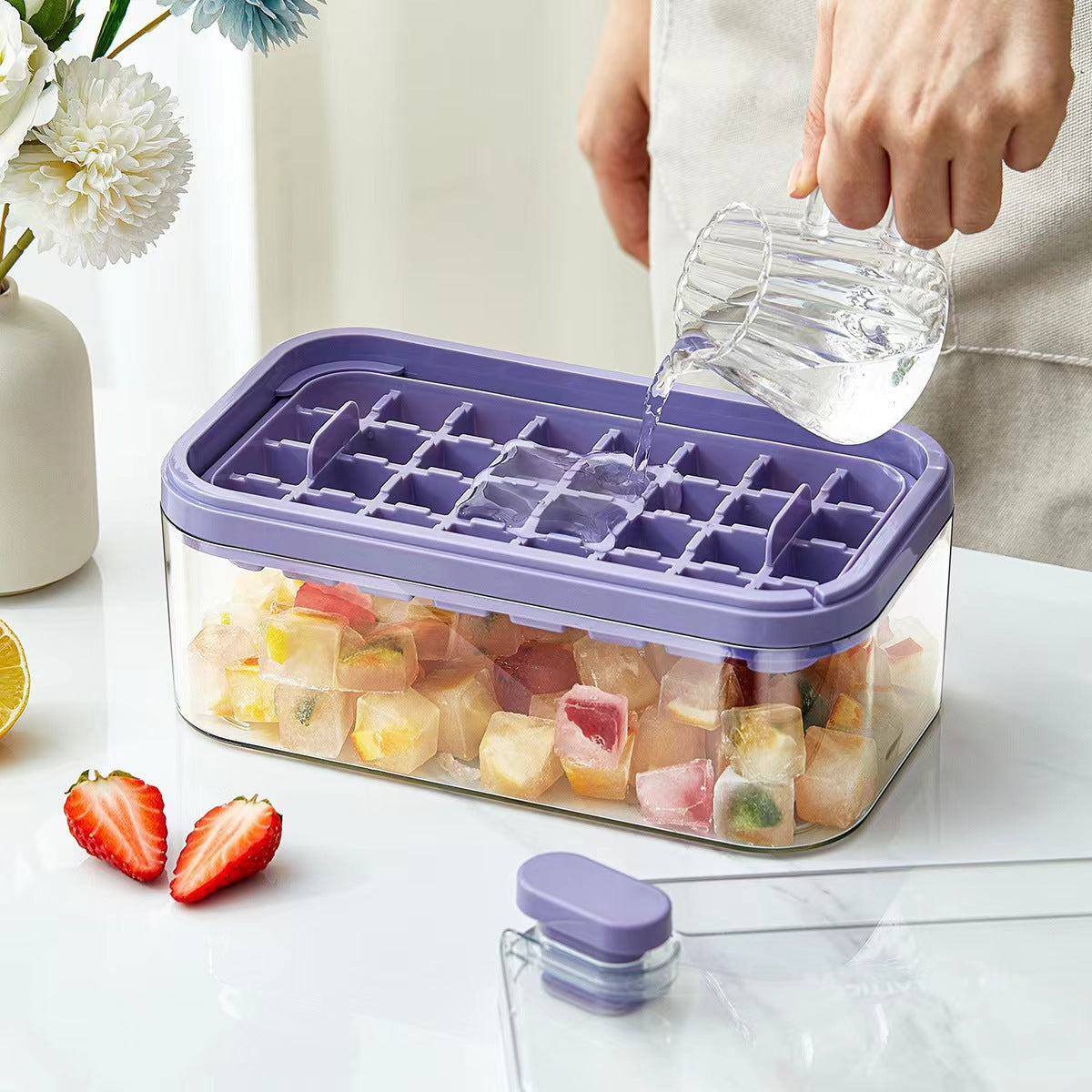 Practical silicone ice cube tray with 32 compartments