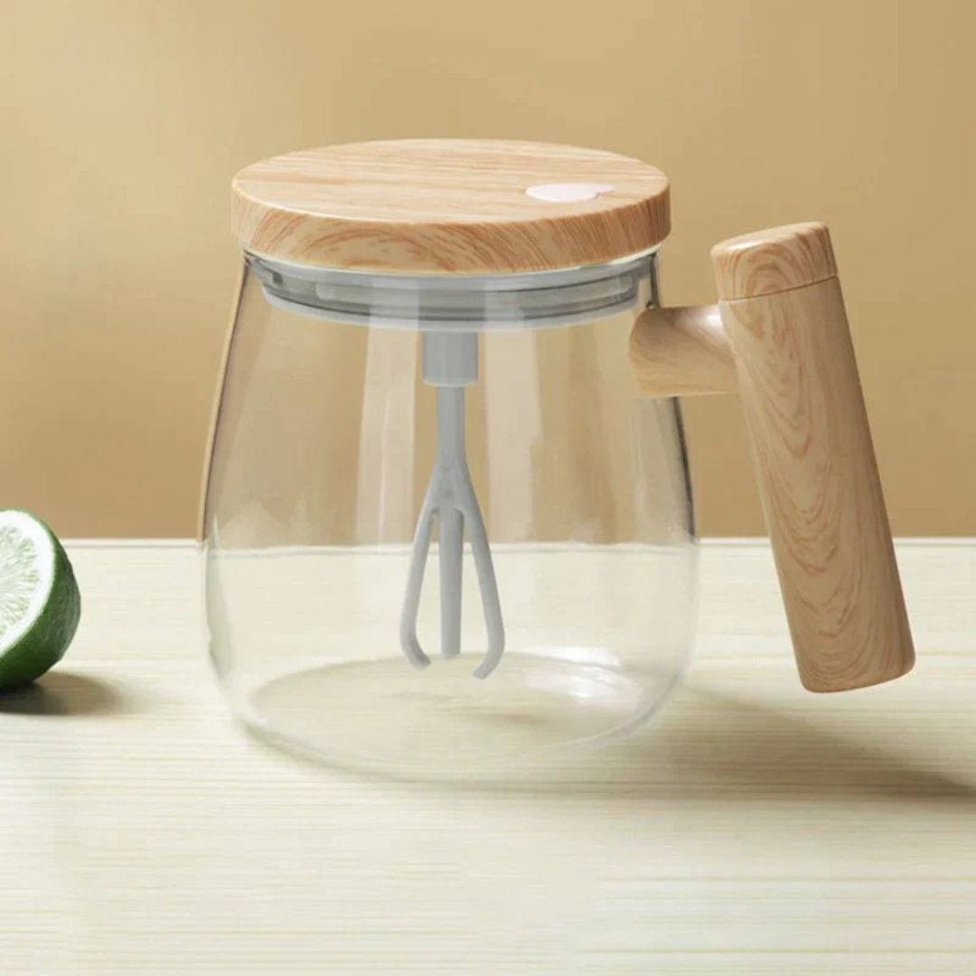 Automatic Coffee Cup with Wooden Handle – Innovative Indulgence