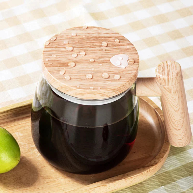 Automatic Coffee Cup with Wooden Handle – Innovative Indulgence