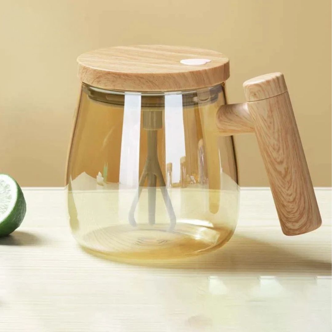 Automatic Coffee Cup with Wooden Handle – Innovative Indulgence