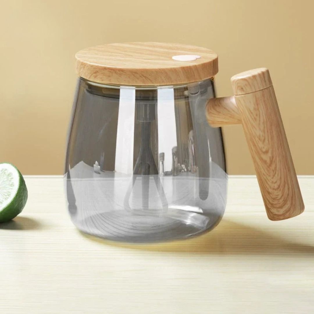 Automatic Coffee Cup with Wooden Handle – Innovative Indulgence