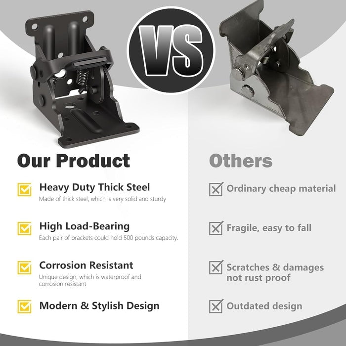 Space-Saving Steel Folding Hinge Bracket | Set of 4
