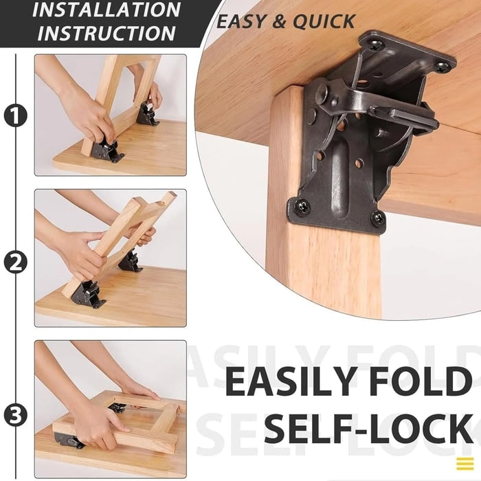 Space-Saving Steel Folding Hinge Bracket | Set of 4