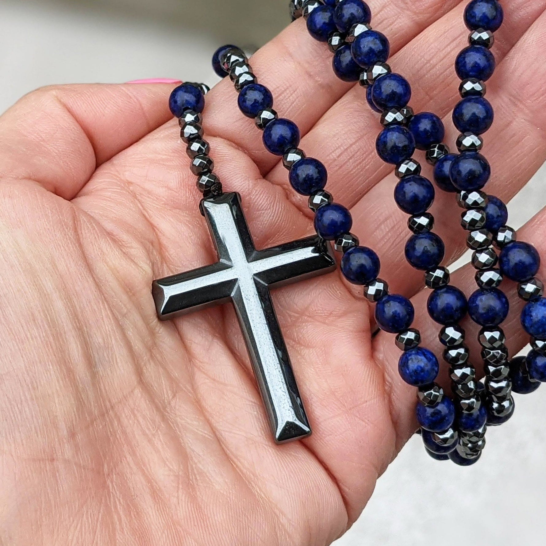 Spiritual Pendant with Tiger's Eye and Lapis Lazuli – Rosary for Men