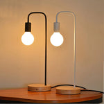 Industrial Bedside Lamp with Wooden Base and Metal Body