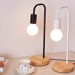 Industrial Bedside Lamp with Wooden Base and Metal Body