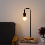 Industrial Bedside Lamp with Wooden Base and Metal Body