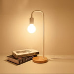 Industrial Bedside Lamp with Wooden Base and Metal Body