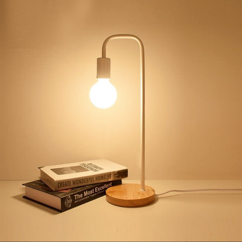 Industrial Bedside Lamp with Wooden Base and Metal Body