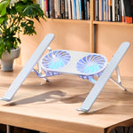 Foldable Laptop Stand with 360° Rotatable Fans and Adjustable Height