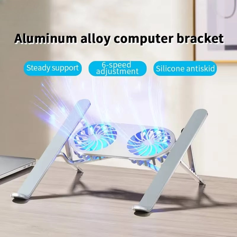 Foldable Laptop Stand with 360° Rotatable Fans and Adjustable Height