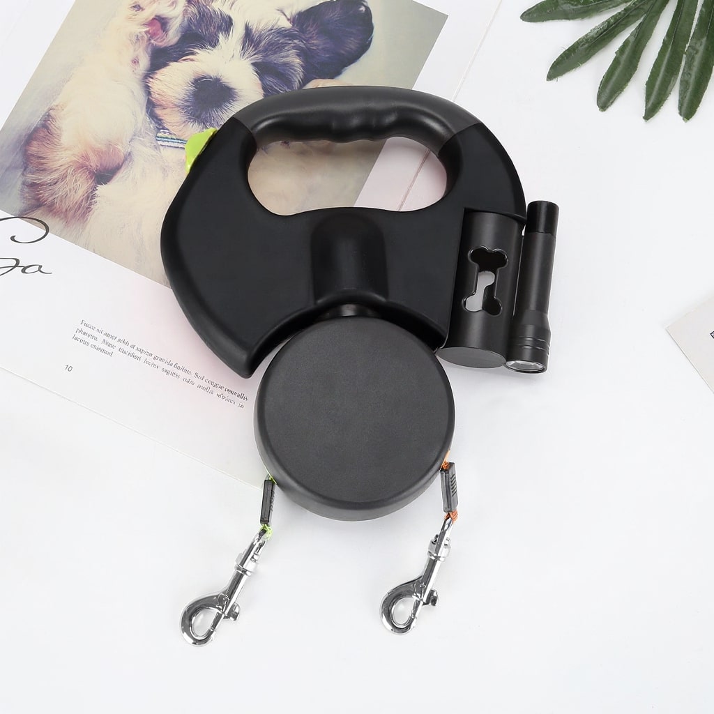 Innovative Dual Leash for Dogs & Cats with LED & Poop Bag Holder