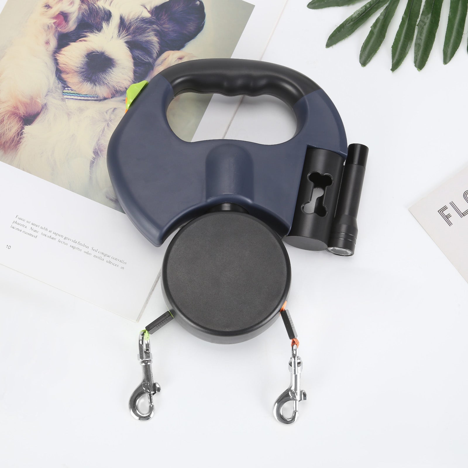 Innovative Doppelleine für Hunde & Katzen mit LED & Kotbeutelhalter