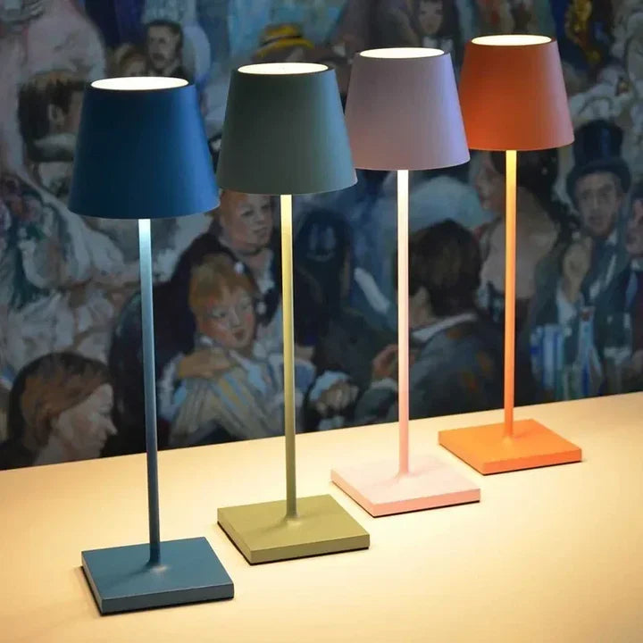 Modern cordless table lamp with touch dimmer and rechargeable battery