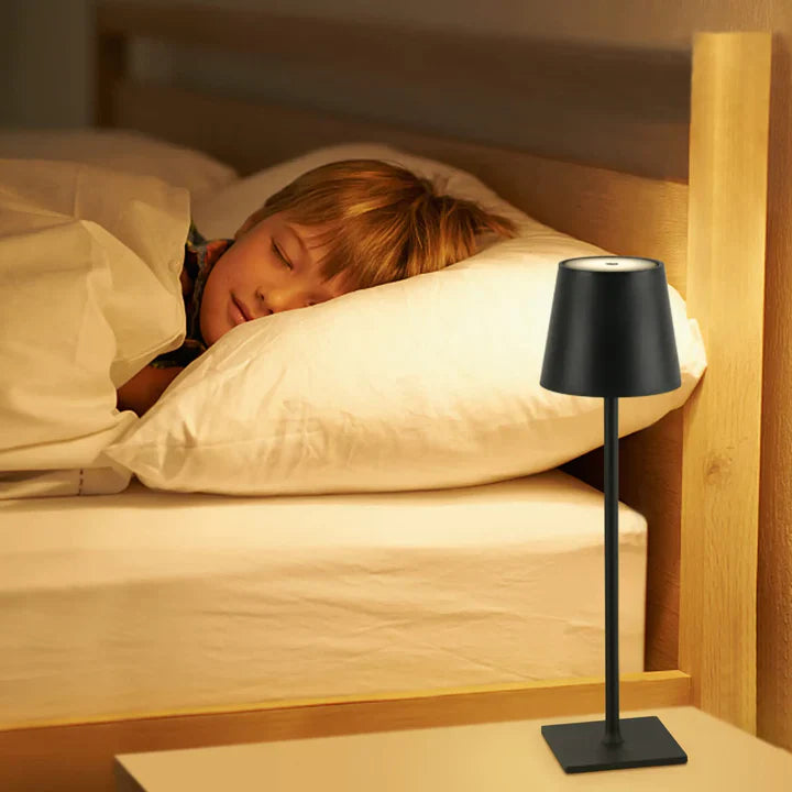 Modern cordless table lamp with touch dimmer and rechargeable battery