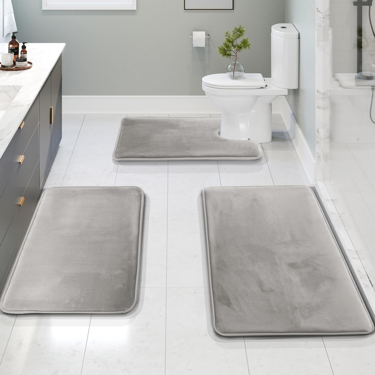 3-Piece Memory Foam Bath Mat Set – Non-slip, Absorbent, Washable