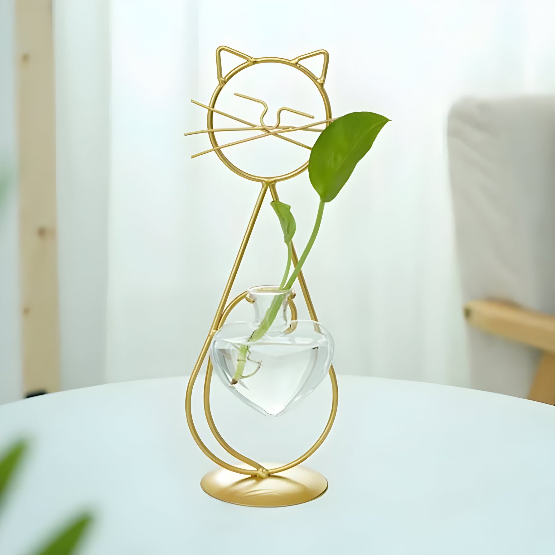 Hydroponische Glasvase in Herzform mit Katzenhalter