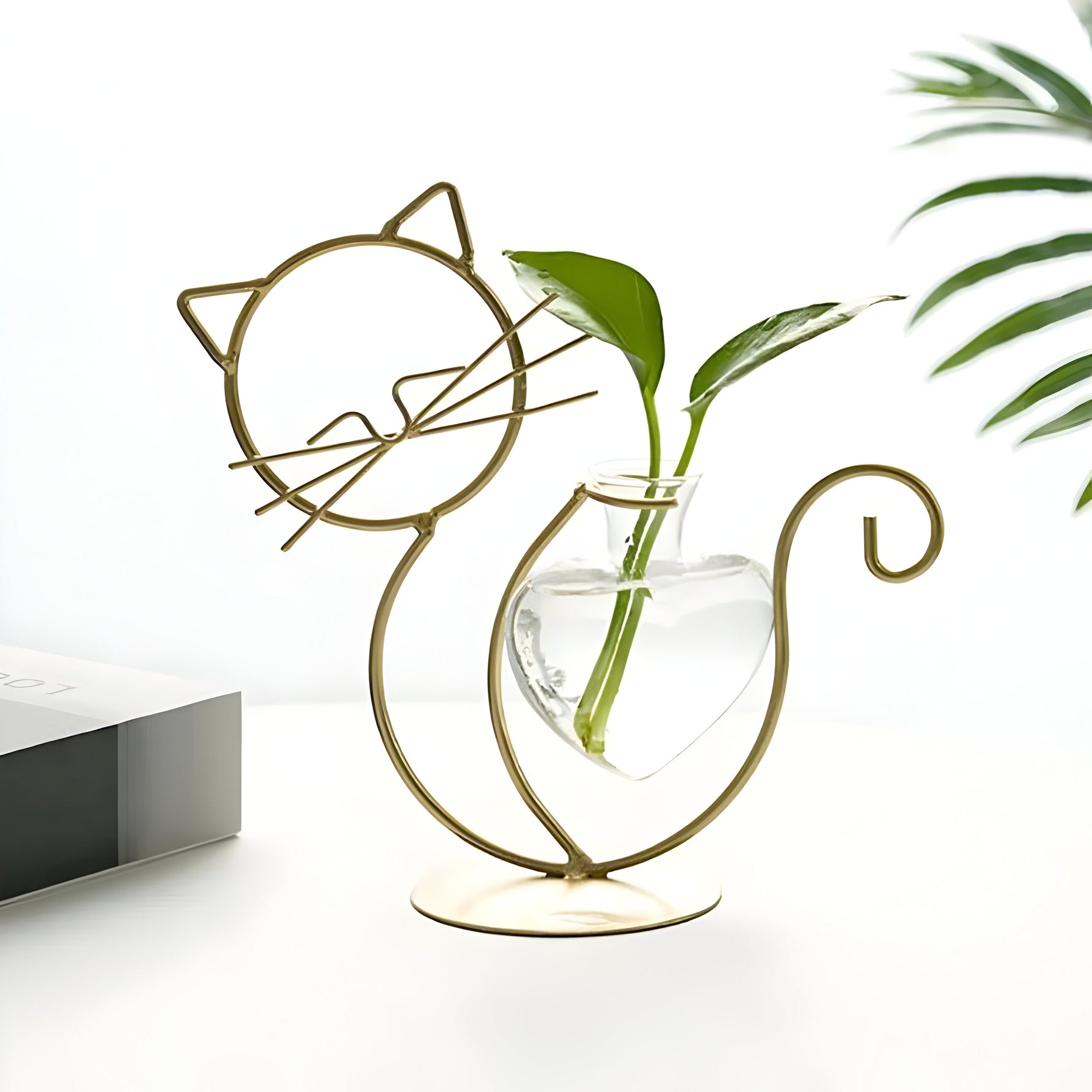 Elegante Herzvase mit Katzenhalter - Hydroponisches Glasdesign