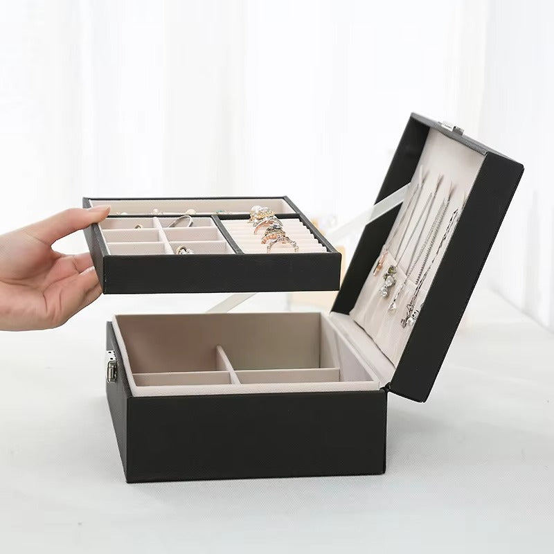 Stylish jewelry box with two spacious compartments