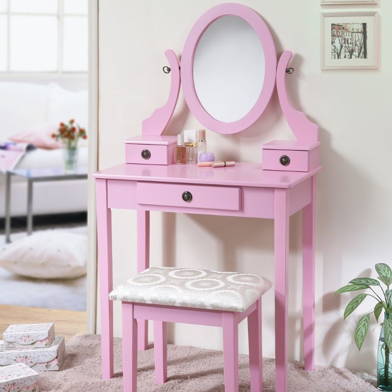 Vanity Table with Mirror and Padded Stool