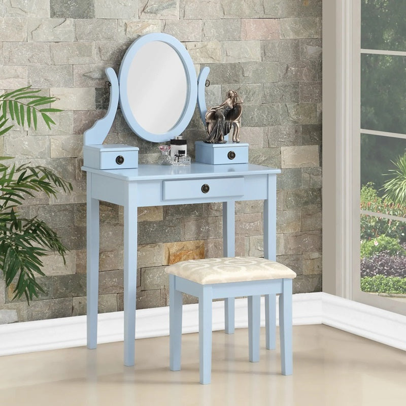 Vanity Table with Mirror and Padded Stool