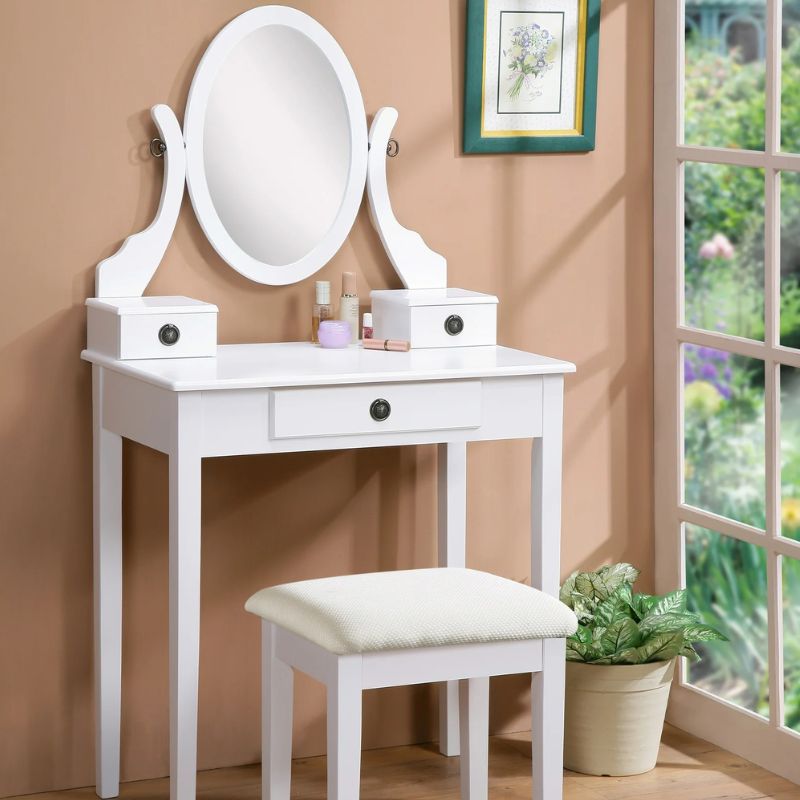 Vanity Table with Mirror and Padded Stool