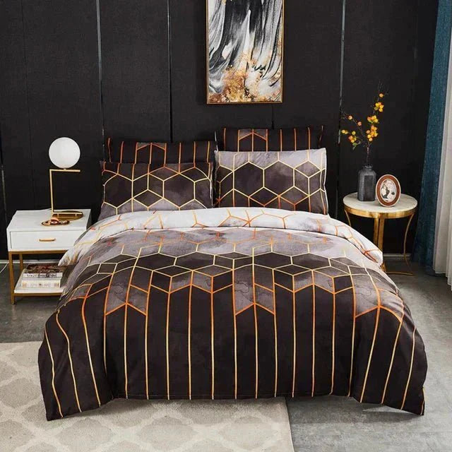 Stylischer Bettbezug mit geometrischem Design – Atmungsaktiv & Kühlend