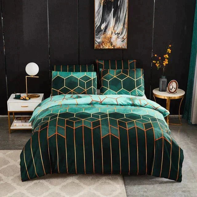 Stylischer Bettbezug mit geometrischem Design – Atmungsaktiv & Kühlend