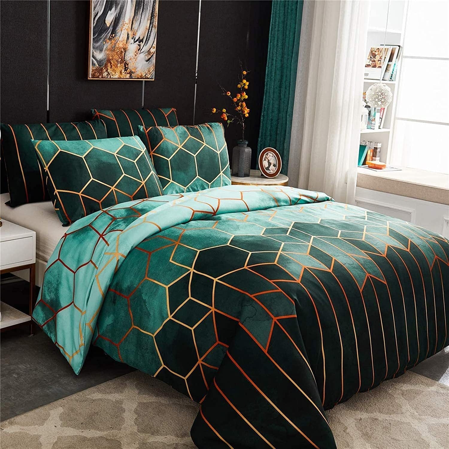 Stylischer Bettbezug mit geometrischem Design – Atmungsaktiv & Kühlend